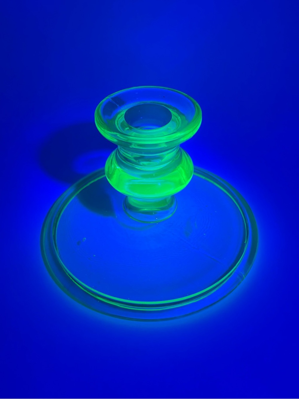 Vintage Uranium Vaseline Glass Candle Candlestick Holder UV Glows Green
